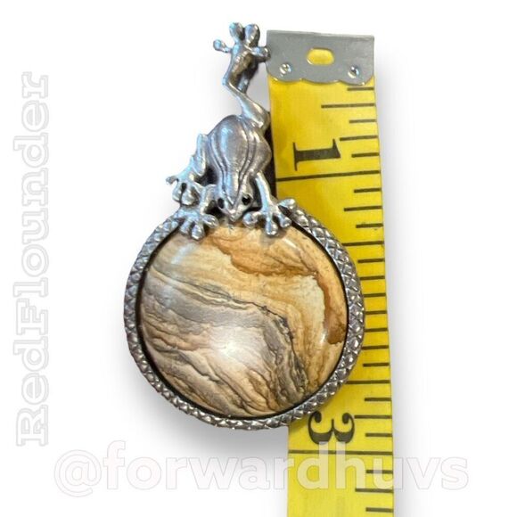 Silver Tone Frog Pendant with Large Picture Jasper Stone - Picture 7 of 8